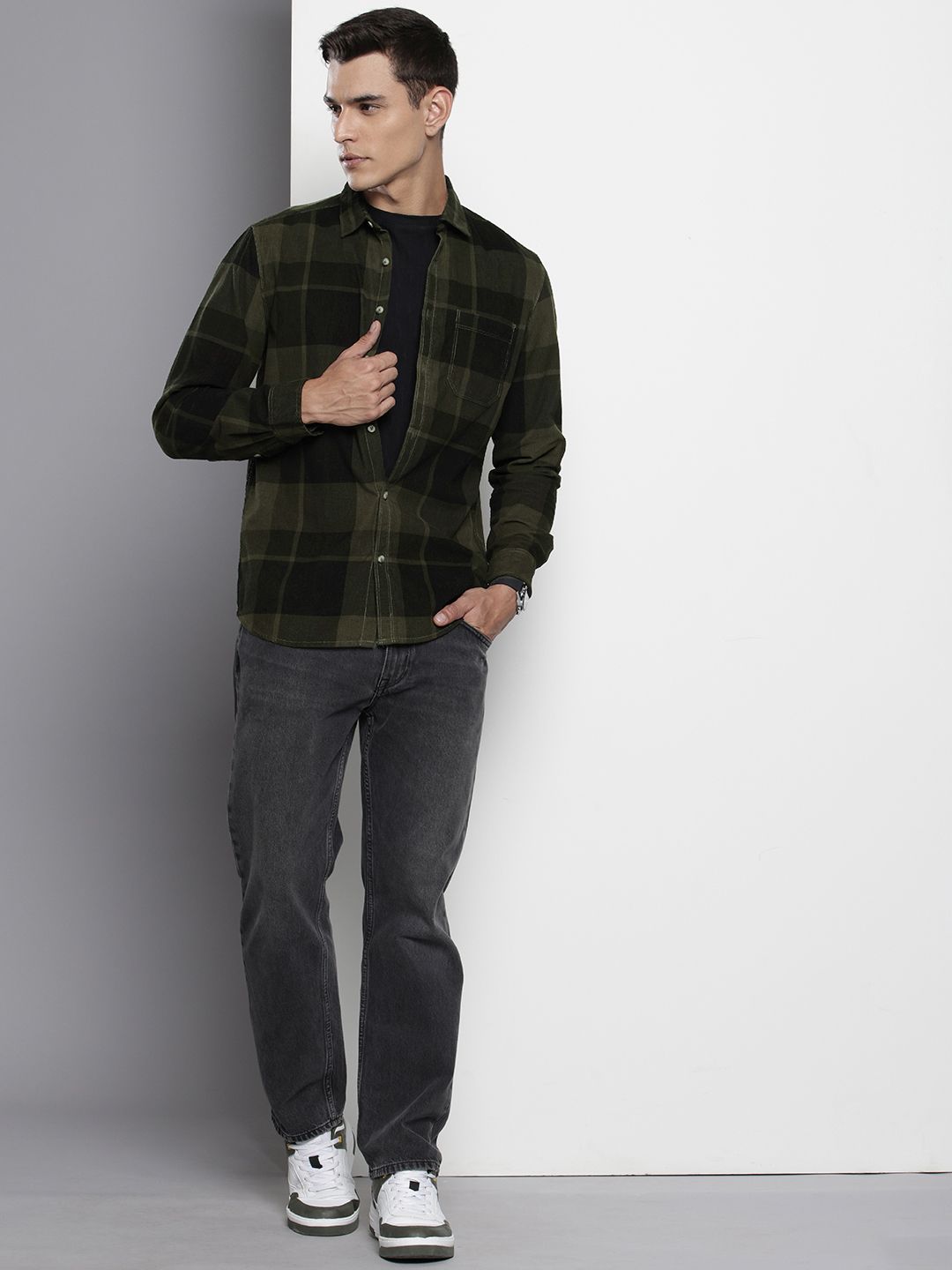 The Indian Garage Co Pure Cotton Checked Corduroy Casual Shirt