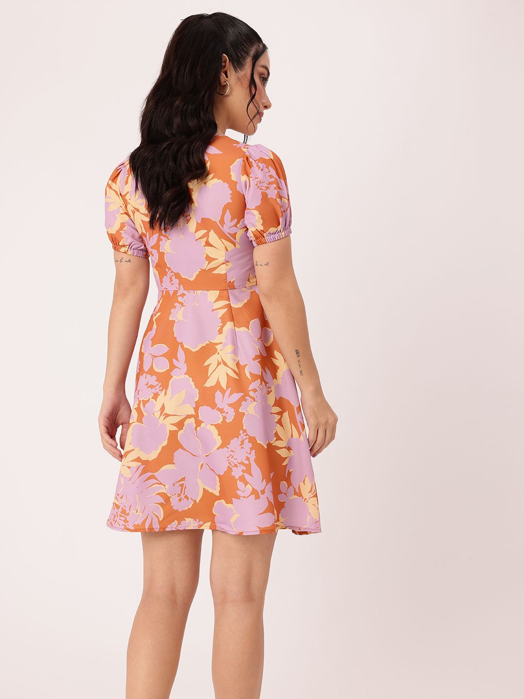 DressBerry Charming Blossom Printed Gathered A-Line Mini Dress