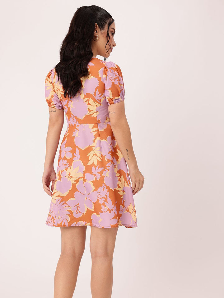 DressBerry Charming Blossom Printed Gathered A-Line Mini Dress