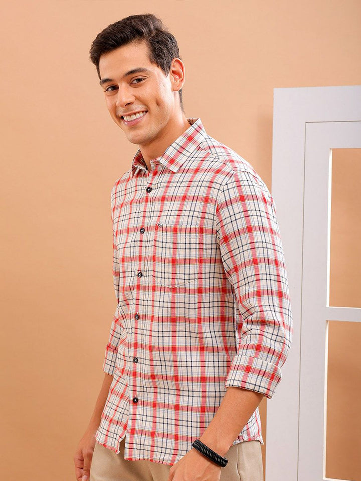 The Indian Garage Co Slim Fit Tartan Checked Pure Cotton Casual Shirt