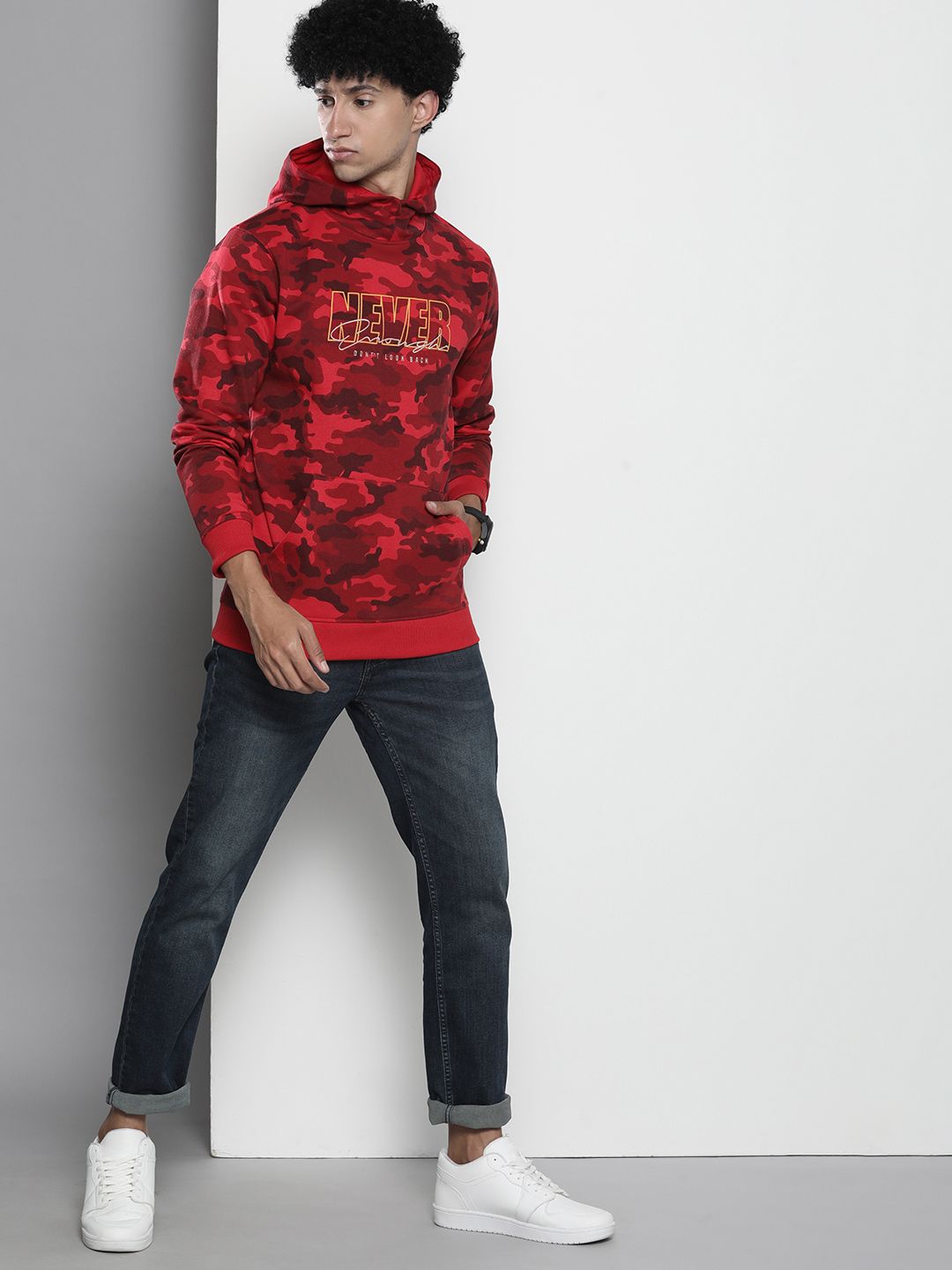 The Indian Garage Co Men Red Printed Hooded Sweatshirt