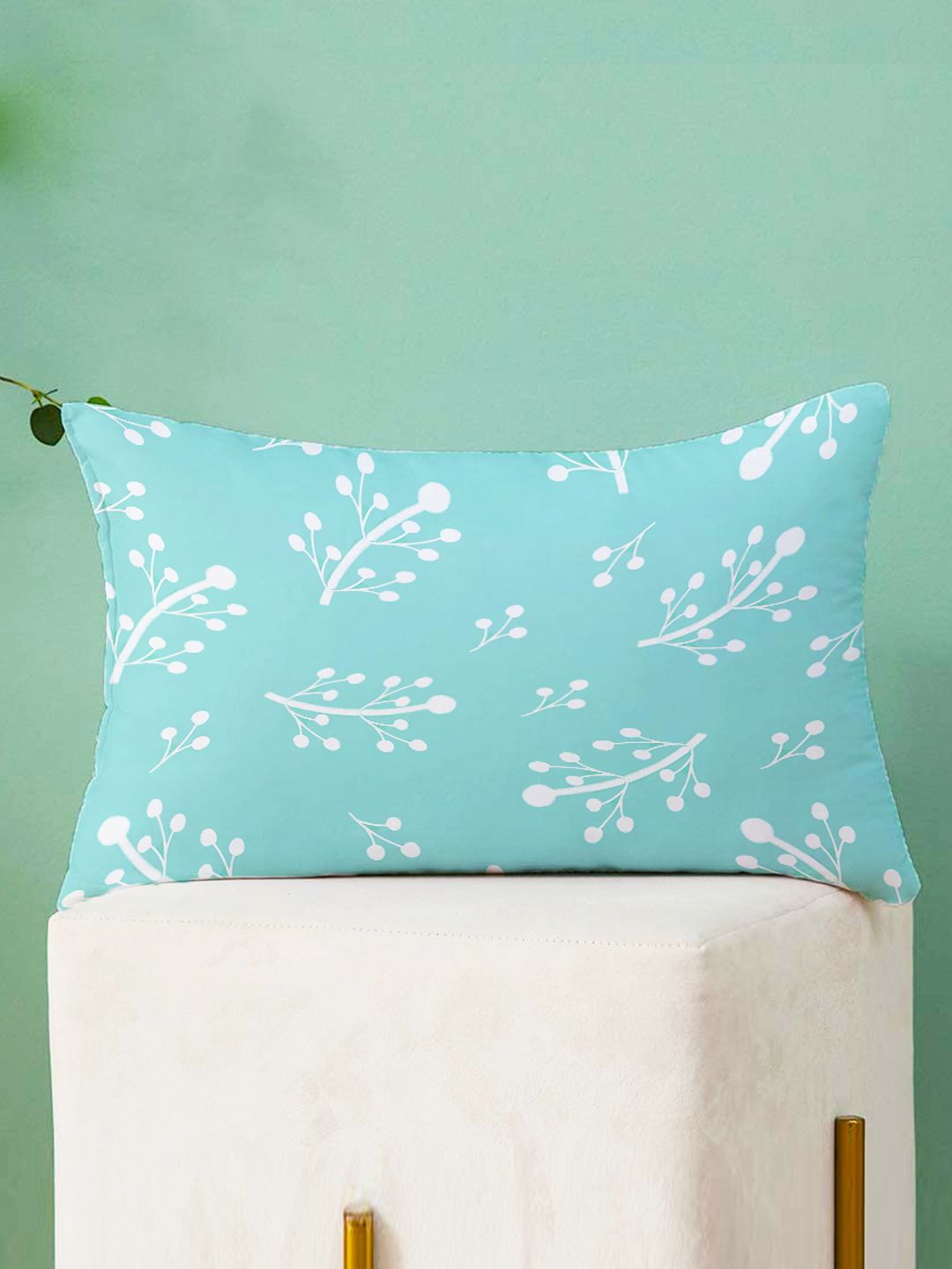 STITCHNEST Blue & Green Set of 2 Floral Rectangle Cushion Covers
