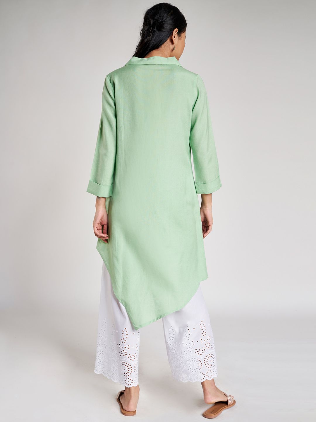 Global Desi Women Green Solid Ecovero Asymmetric Tunic