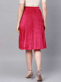 SASSAFRAS Fuchsia Pink Accordion Pleated Velvet Finish Flared Skirt