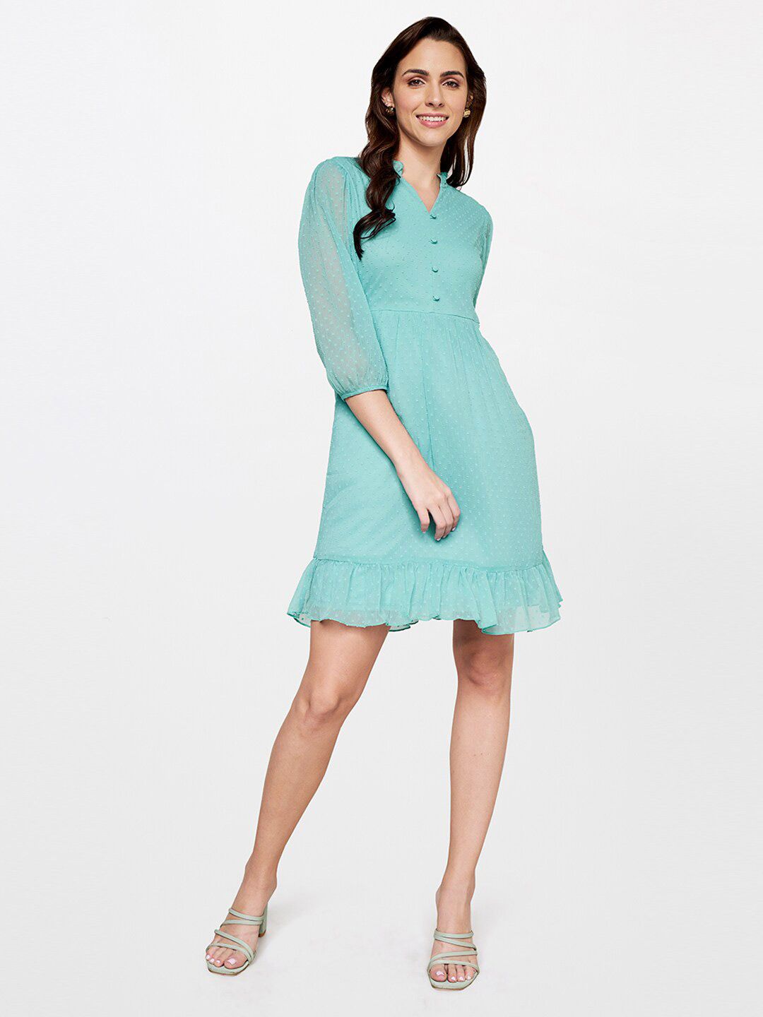 AND Puff Sleeves A-Line Dress