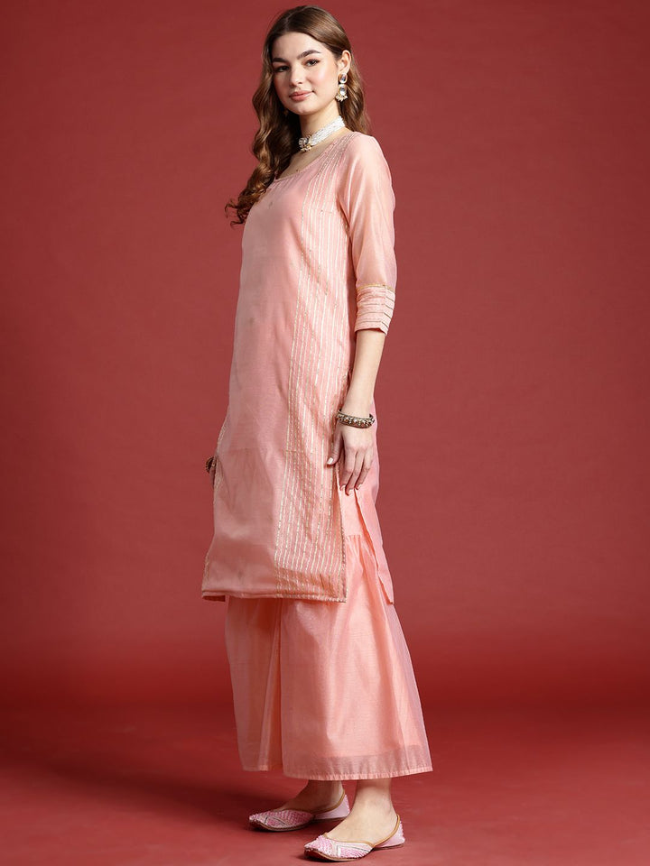 Anouk Striped Regular Kurta with Sharara & With Dupatta
