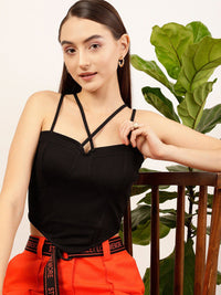 STREET 9 Black Shoulder Straps Regular Crop Top