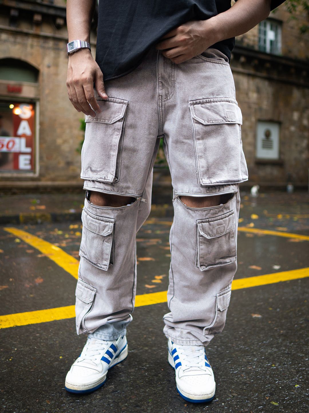 Powerlook Men Cotton Loose Fit Cargos Jeans
