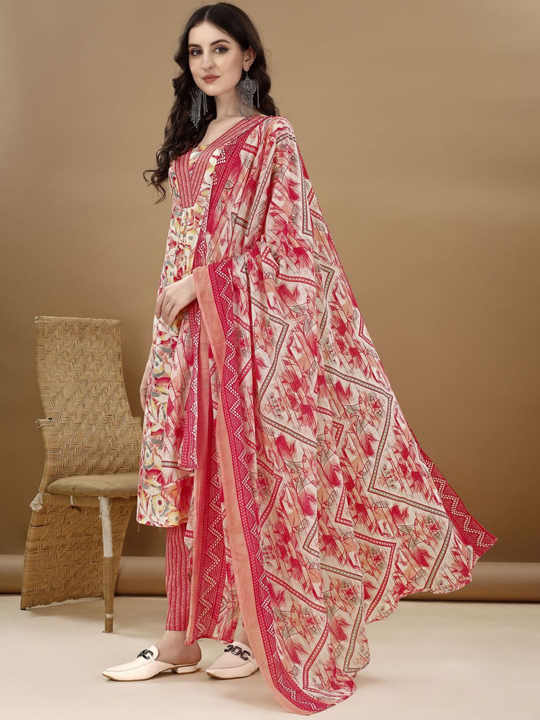 KALINI Women Floral Printed Regular Kurta with Trousers & Dupatta