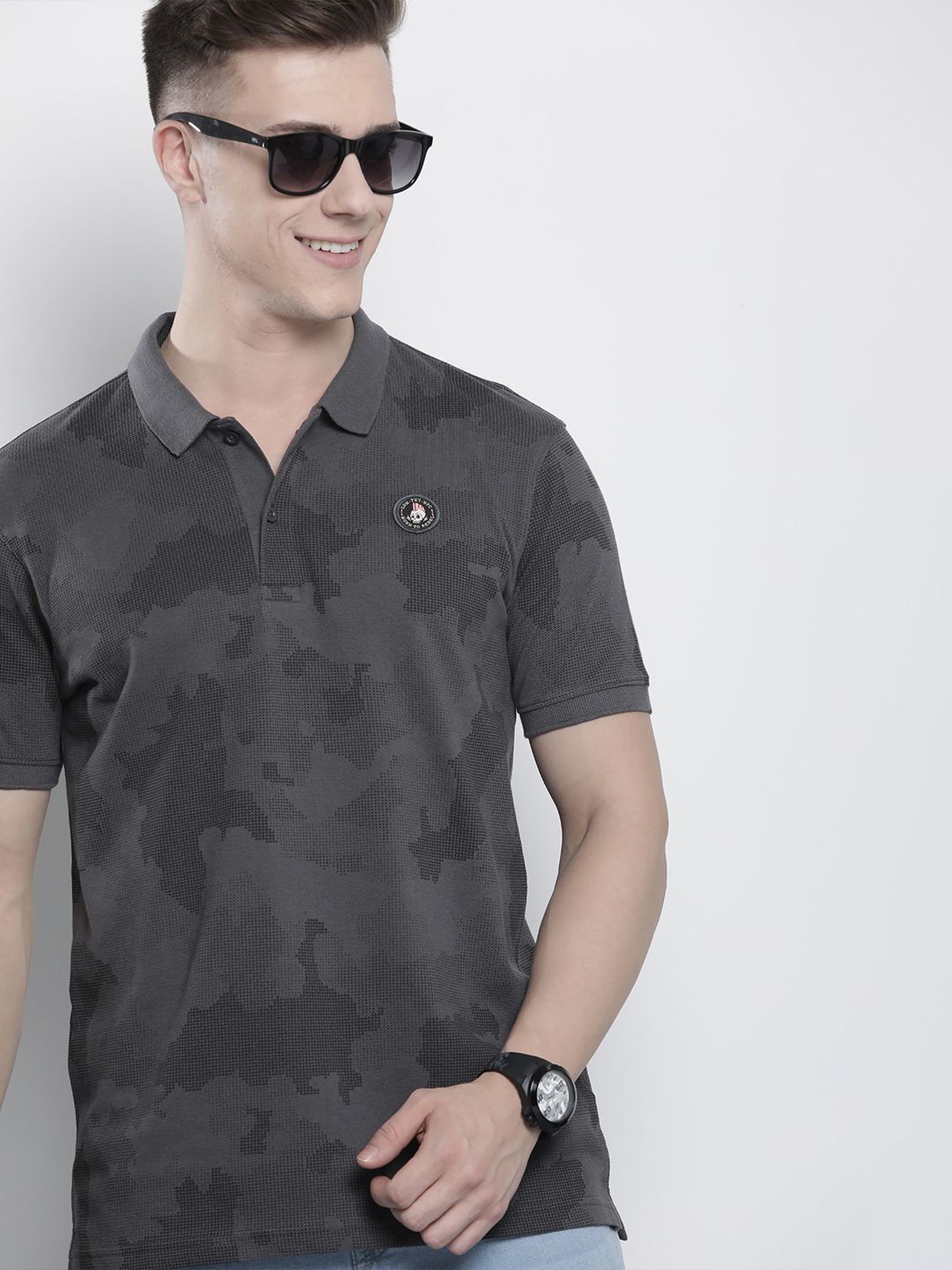 The Indian Garage Co Men Abstract Printed Polo Collar T-shirt