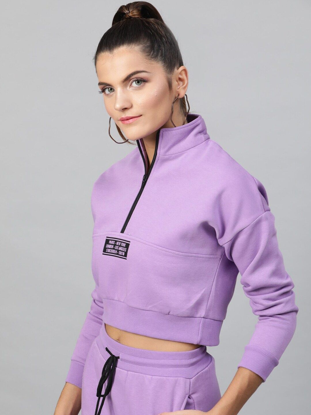 STREET 9 Women Lavender Solid Crop Sweatshirt