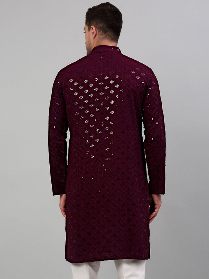Jompers Geometric Embroidered Mandarin Collar Sequined Kurta
