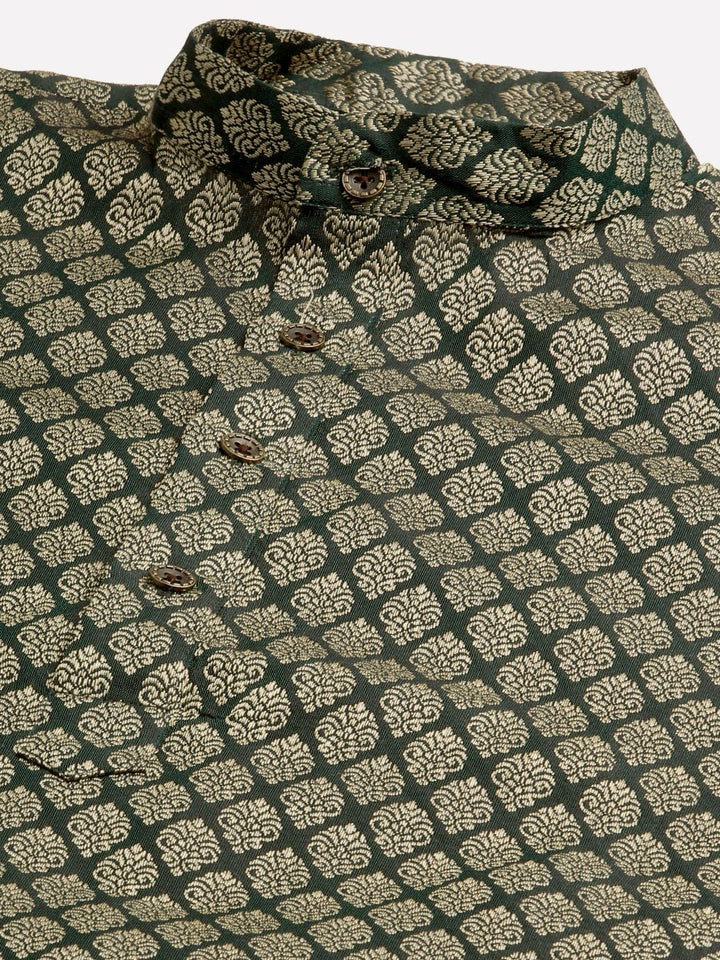 SOJANYA Kurta Motif Etnik Hijau & Putih Lelaki dengan Jaket Churidar & Nehru