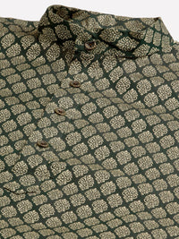 SOJANYA Kurta Motif Etnik Hijau & Putih Lelaki dengan Jaket Churidar & Nehru