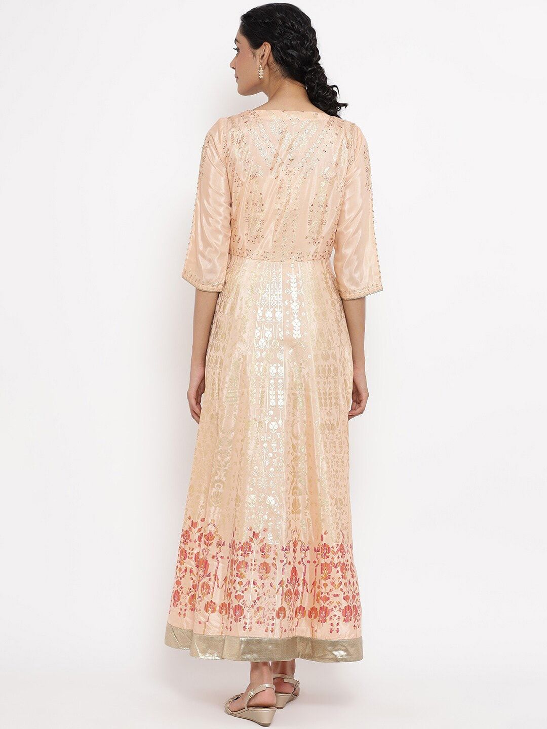 W Pink Ethnic Motifs Ethnic Maxi Dress