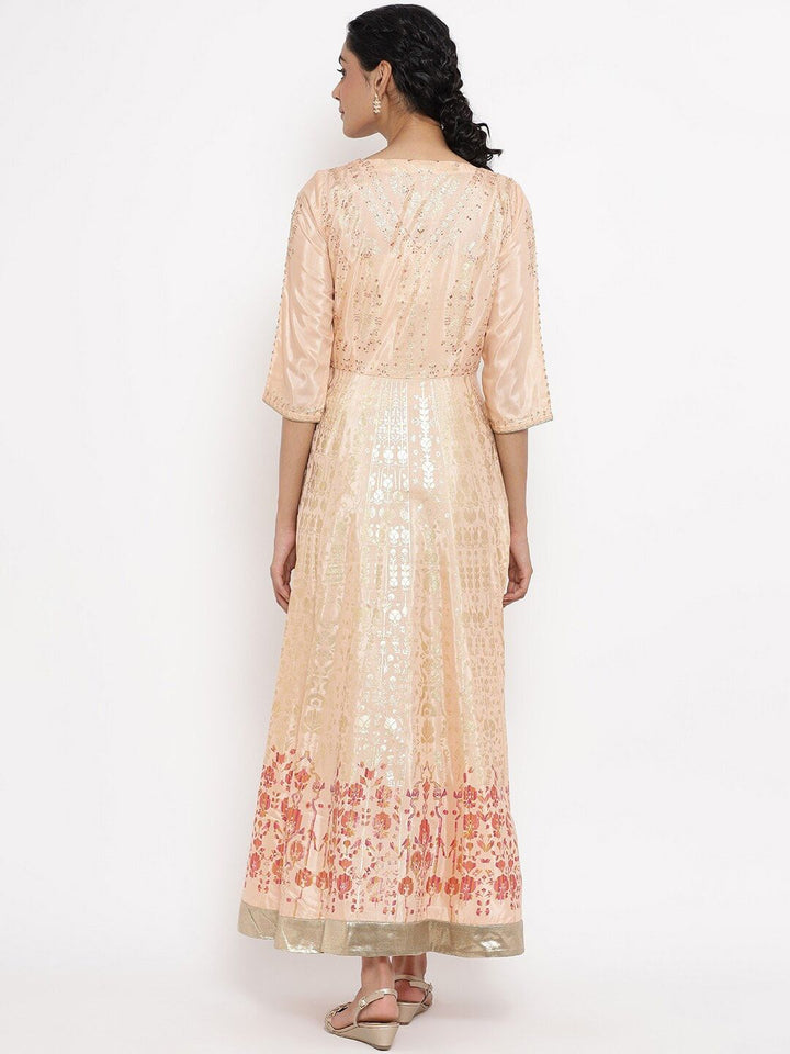W Pink Ethnic Motifs Ethnic Maxi Dress