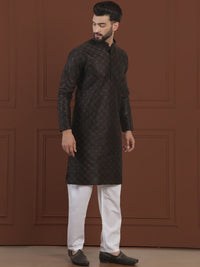 SOJANYA LUXE Geometric Embroidered Mandarin Collar Thread Work Cotton Silk Kurta & Pyjama