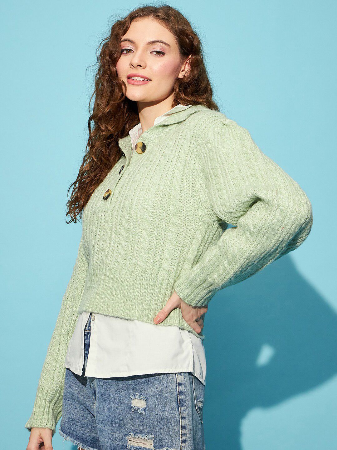 STREET 9 Ribbed Acrylic Crop Pullover