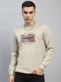 Monte Carlo Men Cotton Beige Round Neck Long Sleeves Printed Sweatshirt