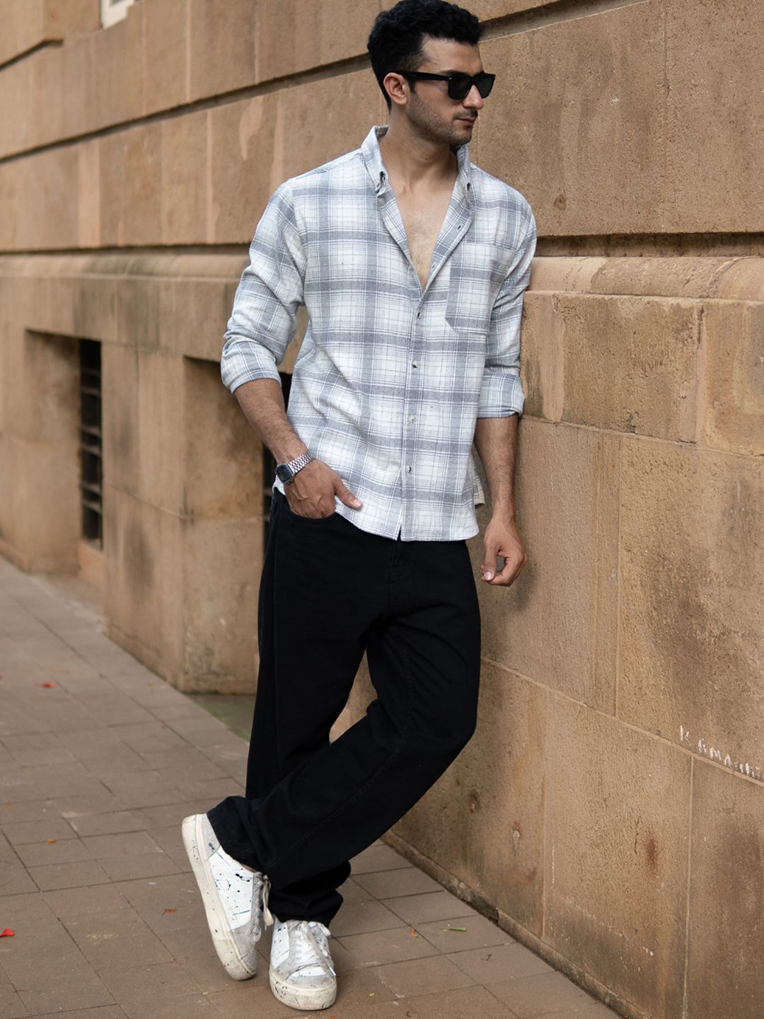 Powerlook SS25 Tartan Checked Pure Cotton Casual Shirt