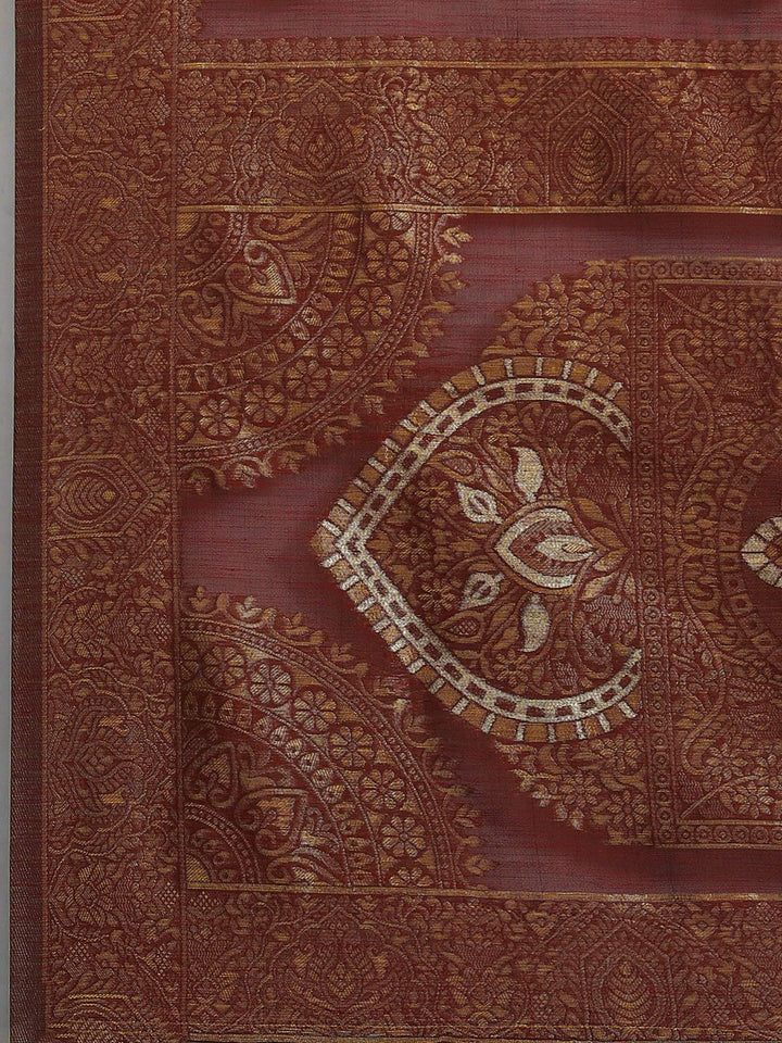Saree mall Maroon & Gold-Toned Ethnic Motifs Zari Banarasi Sarees