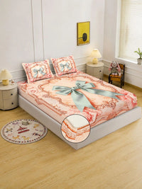Moda Rapido X KLOTTHE Peach-Coloured & Blue Floral 400 TC King Bedsheet with 2 Pillow Covers