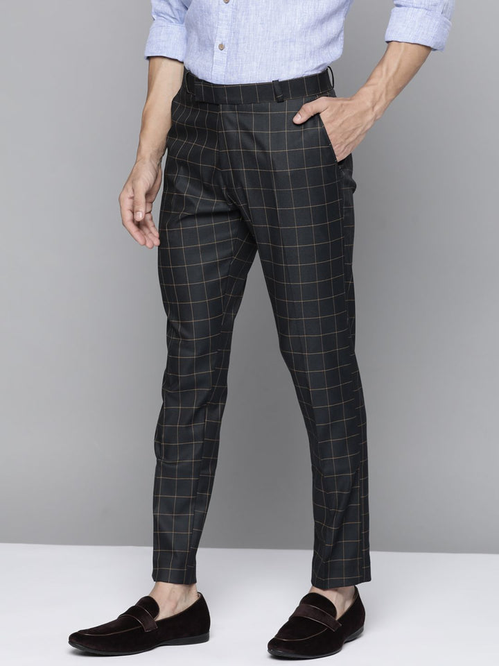 DENNISON Men Black Checked Smart Tapered Fit Trousers