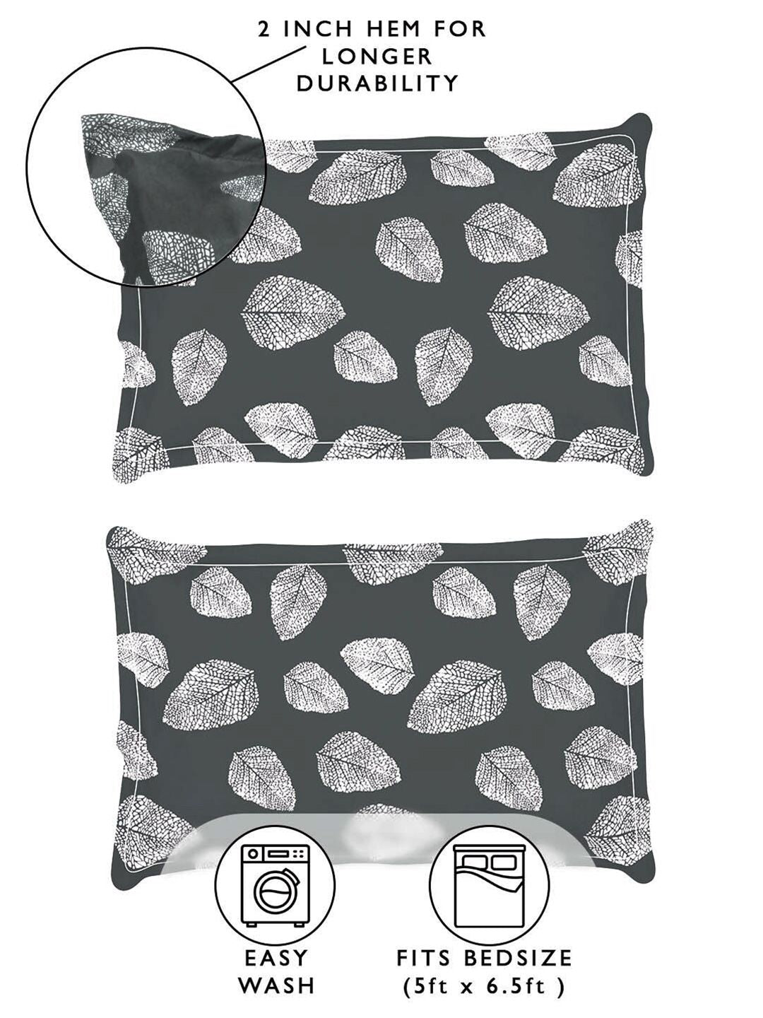 Story@home Charcoal & White Floral 180 TC Queen Bedsheet with 2 Pillow Covers