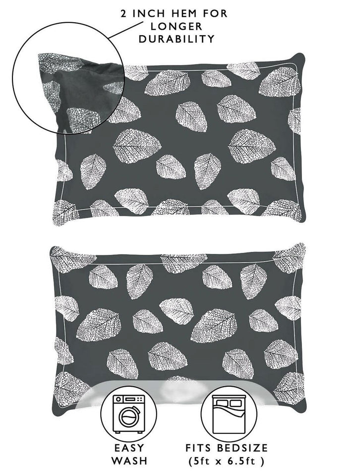 Story@home Charcoal & White Floral 180 TC Queen Bedsheet with 2 Pillow Covers