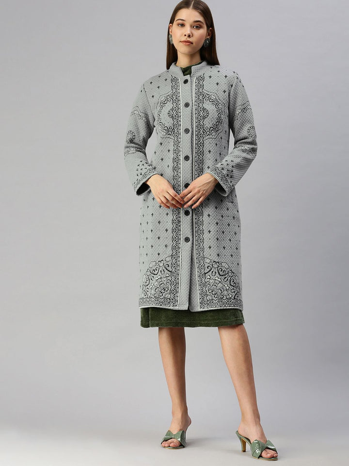 Global Desi Women Grey & Black Longline Parka Jacket