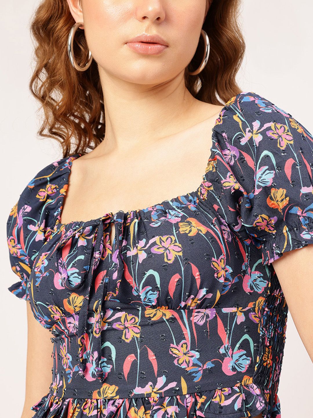 DressBerry Floral Frenzy Slit Statement Ruched Chic Co-ord