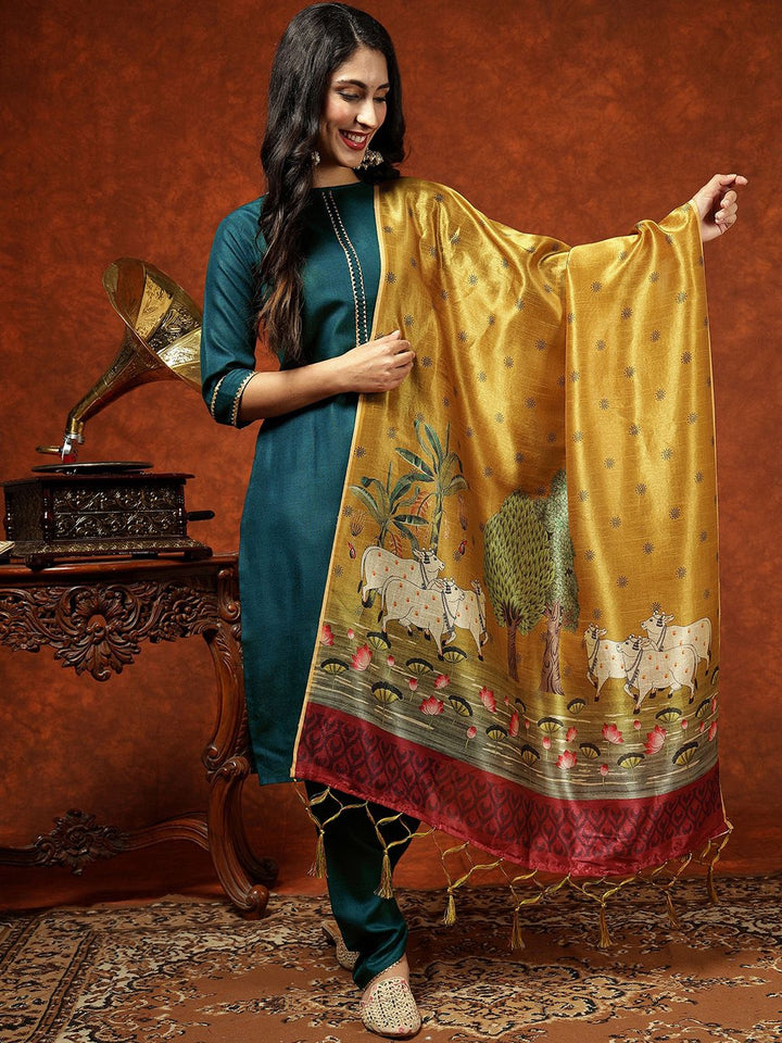 Kalini Women Straight Kurta Pant Set With Digital Print Dupatta