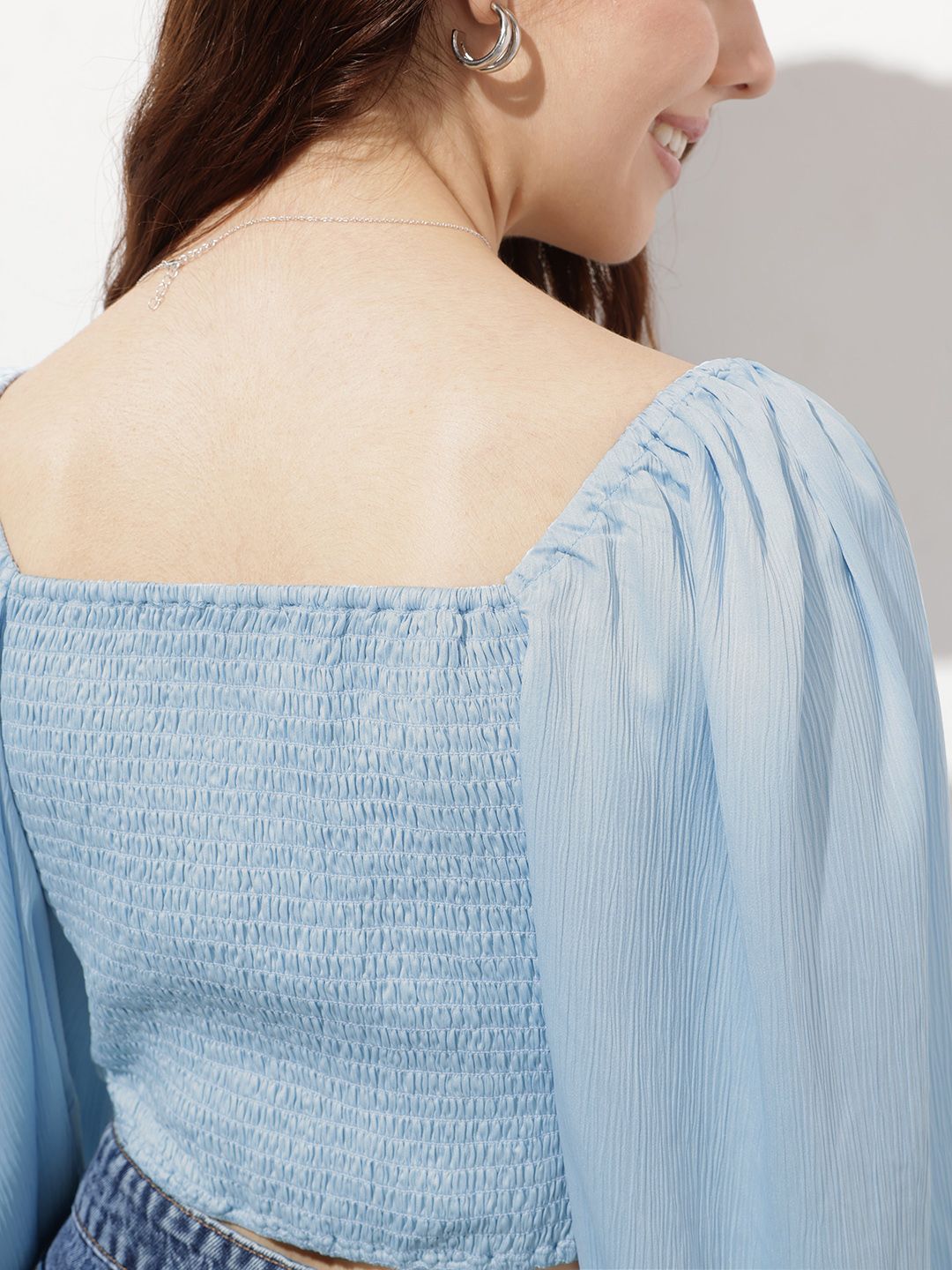 DressBerry Powder Blue Twist 'em Up Smocked Crop Top
