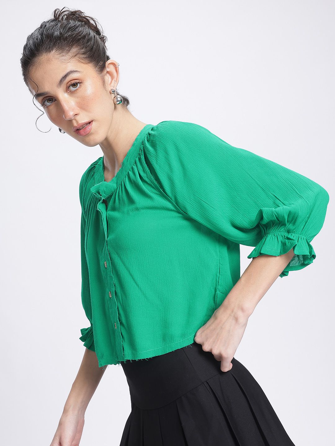 DressBerry Imperfectly Perfect Raw Edges Shirt-Style Top