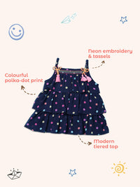 Nauti Nati Girls Navy Blue Printed Tiered Top