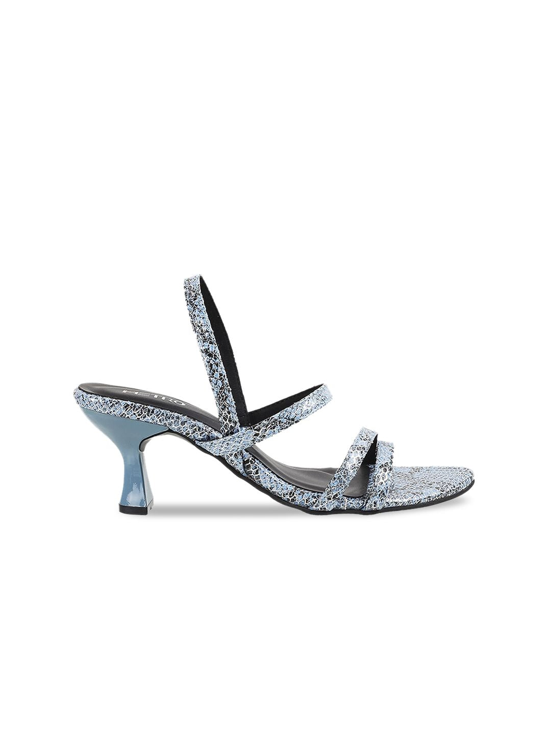 Metro Printed Open Toe Block Heels With Backstrap