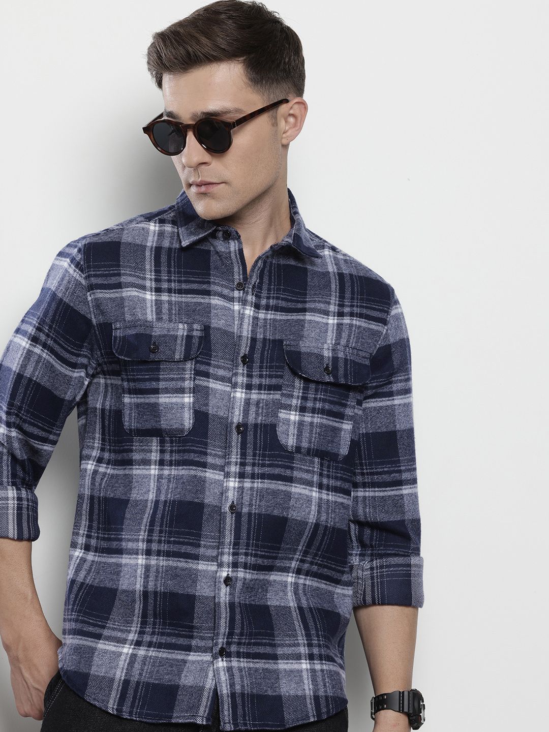 The Indian Garage Co Pure Cotton Slim Fit Checked Casual Shirt