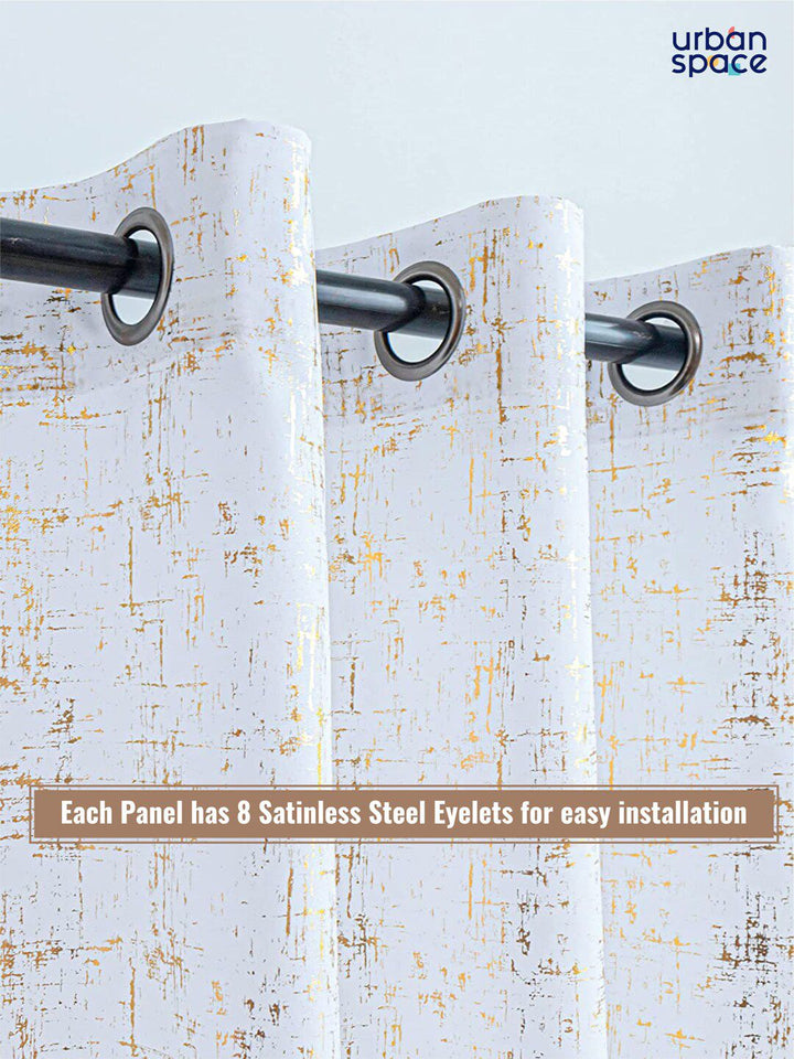URBAN SPACE White & Gold-Toned Printed Black Out Door Curtain