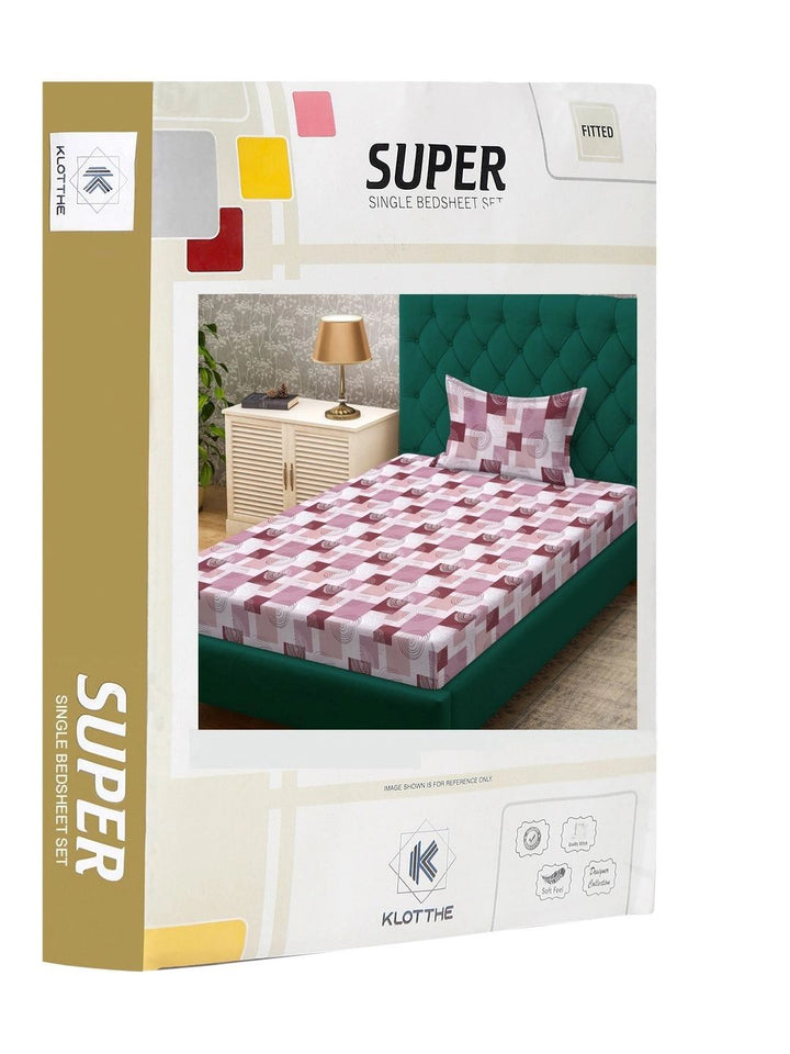 Moda Rapido X KLOTTHE Pink & White Geometric 400 TC Single Bedsheet with 1 Pillow Covers