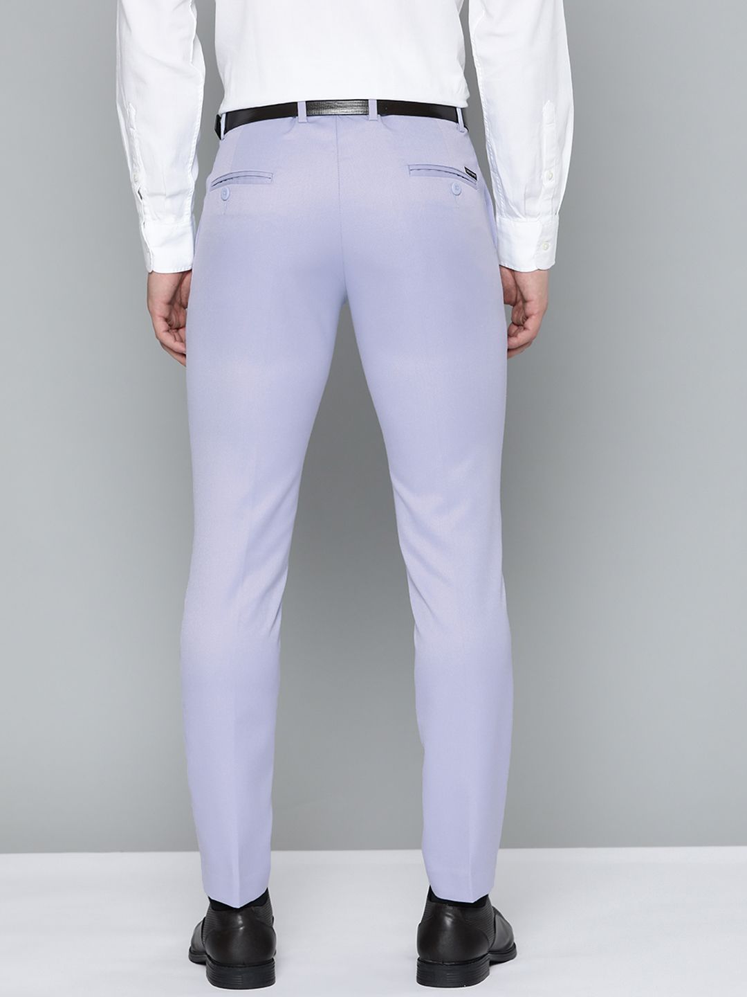 DENNISON Men Blue Solid Smart Auto Fit Waist Formal Trousers