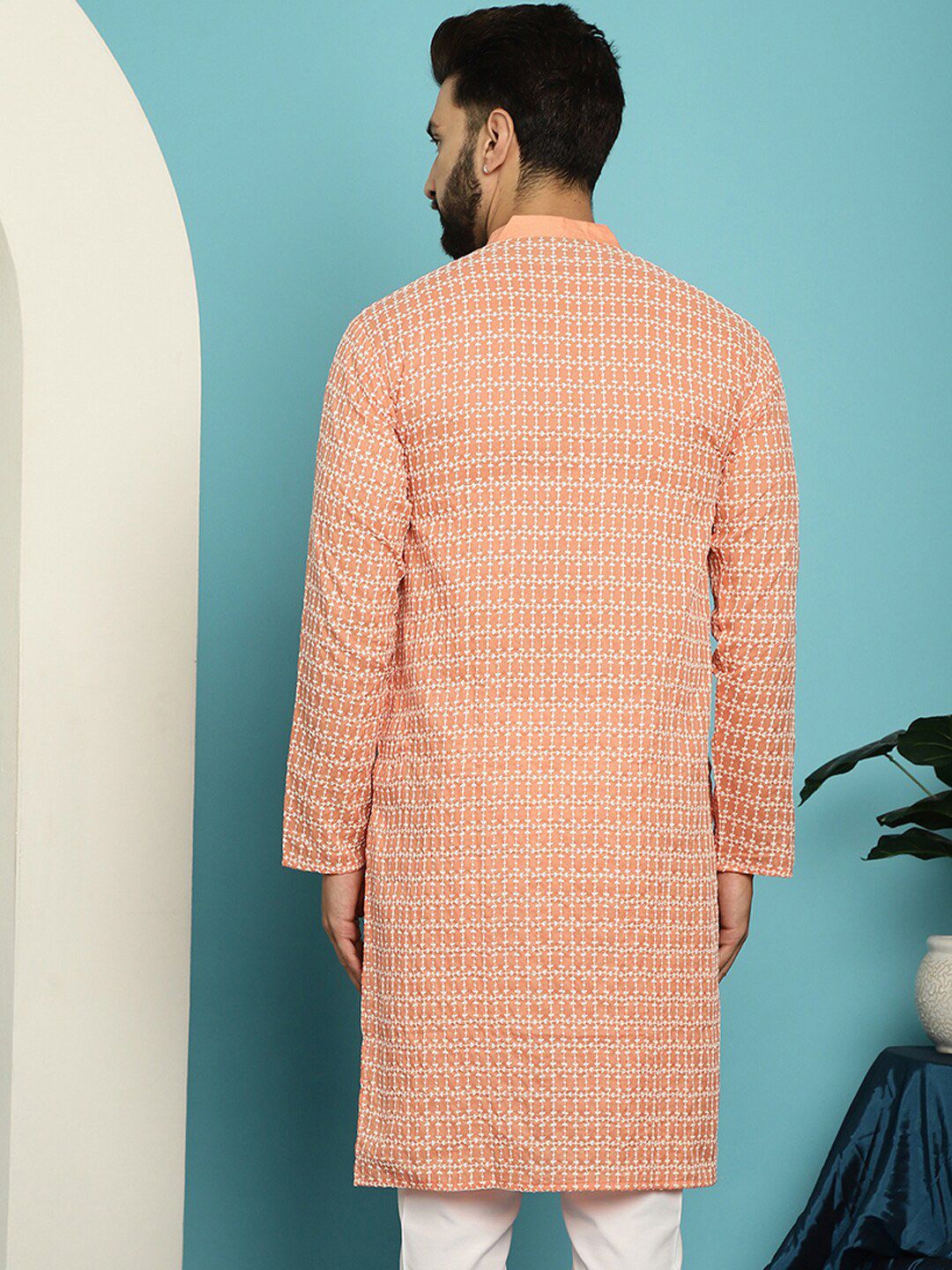 SOJANYA Mandarin Collar Embroidered Pure Cotton Kurta