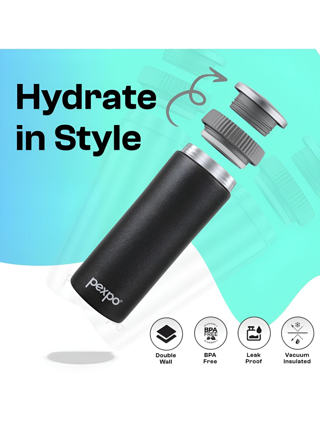 Pexpo Black CRYPTO-ISI Certified Thermosteel Hot and Cold flask Insulated tumbler 430ml