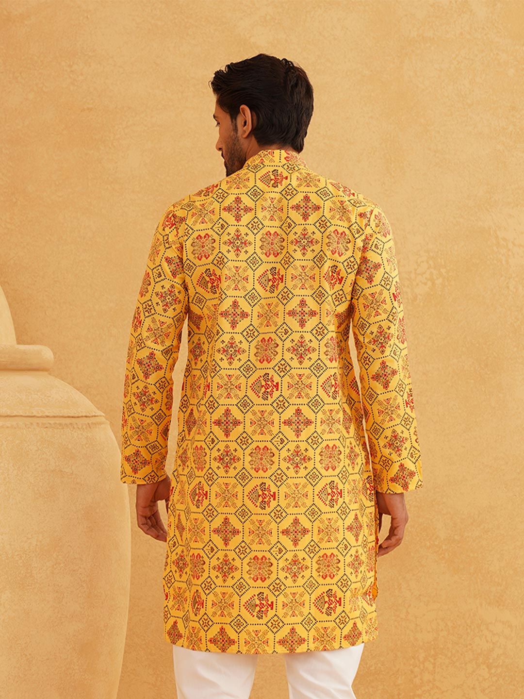 SOJANYA Kurta Linen Kapas Bercetak Motif Etnik