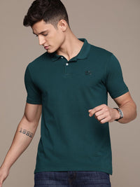 French Connection Polo Collar Knitted Pure Cotton T-shirt With Minimal Brand Logo Print