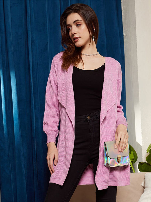 Berrylush Purple Ribbed Longline Front Open Sweater