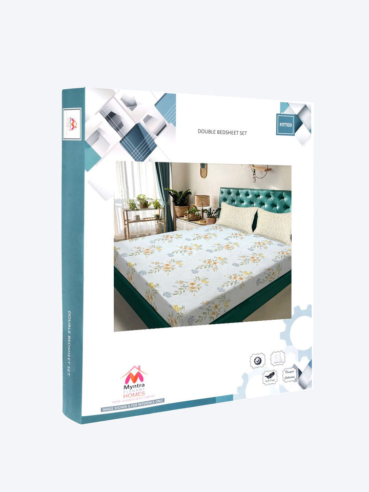 Myntra Elegant Homes White Floral 300 TC King Cadar dengan 2 Sarung Bantal