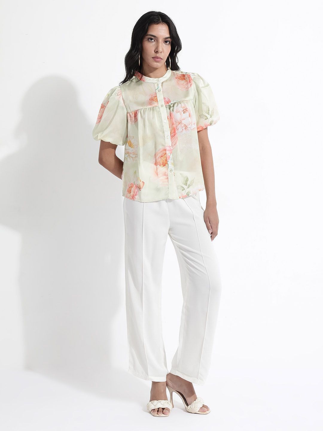 RAREISM Floral Printed Puff Sleeve Cotton Top