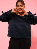 CURVY STREET Plus Size Embellished Boat Neck Top