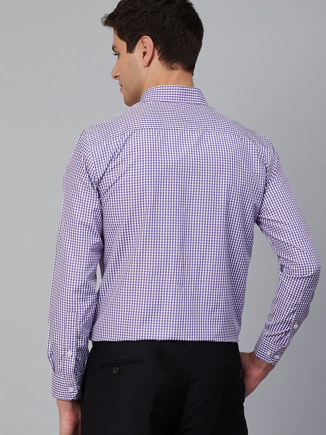 DENNISON Men White & Purple Comfort Regular Fit Checked Formal Shirt