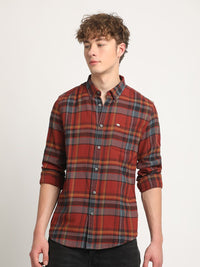 THE BEAR HOUSE Slim Fit Tartan Checked Flannel Pure Cotton Casual Shirt